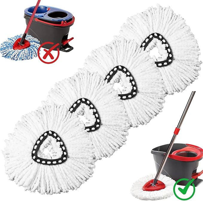 4 Pack Mop Heads Replacements, Compatible with O Cedar Easywring 1-Tank System Easy Wrin Spin Mops, Triangle Swivel Microfiber Mops, Washable & Easy to Replace