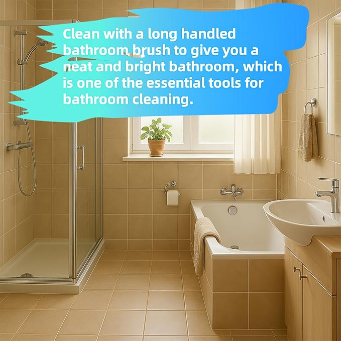 Long Handle Sponge Scrub Bathroom Brush, Sponge Cleaning Brush with Handle Large Wall Scrubber Shower Long Handle Brushes for Tableware, Kitchen, Toilet, Bathroom Cleaning Tool Accessories Gray-Green