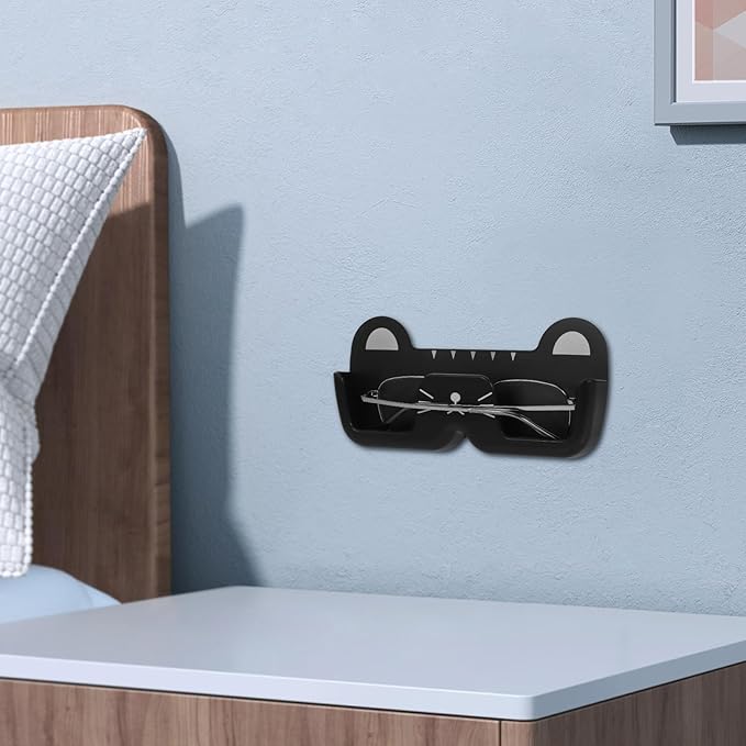 Wall Mount Glasses Holder Plastic Eyeglasses Case Sunglasses Storage Box Black Wall-Mounted Eyewear Organizer for Bedroom Bathroom Bedside Use