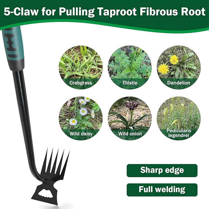 Weed Remover Tool,Portable Garden Weeder Tool,2026 New Gardening Weeding Tools,for Garden Hand Tools for Vegetable Gardening Backyard Farm Planting & Uprooting Weeding Tool (5 Teeth)