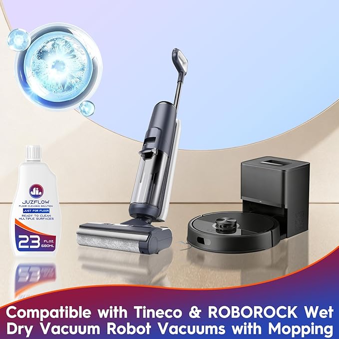 Floor Cleaner Solution Compatible With Roborock & Tineco iFLOOR 2/3/5 & FLOOR ONE S3/S5/S6/S7 PRO, for All Wet Dry Vacuum and Robot Vacuums with Mopping, for Multiple Hard Floors, 23 FL OZ