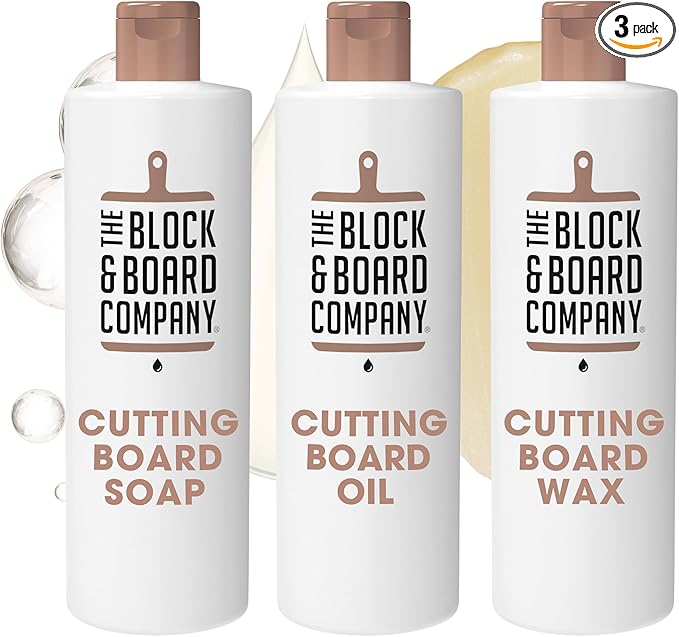 The Block & Board Company Specialist Chopping Board Complete Kit Food Grade Soap, Wax & Oil | Cleans, Nourishes, Seals & Protects Wood, Butcher Blocks, Countertops & Utensils | 3 Piece Set