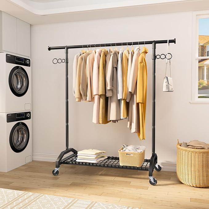 Wiracks Heavy Duty Clothes Rack Clothing Racks for Hanging Clothes Garment Rack 45" Lx15.8 W x 67" H Rolling Clothes Rack with Wheels