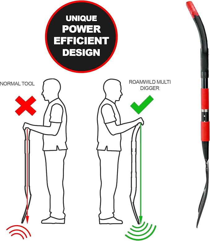 Roamwild Multi-Digger Garden Digging Spading Fork – Fibreglass Light Weight Gardening with Unique Dual Soft AIR Light Grip Technology & Soil Lump Cutting Bladed Tines (Fork)