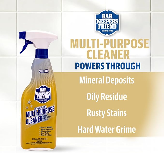 Bar Keepers Friend Soft Cleanser (26 oz) MORE Spray + Foam (25.4 oz) Multipurpose Cleaner Bundle, Stain & Rust Remover for Multi Surface Bathroom, Kitchen & Outdoor Cleaning