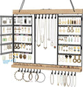 Feyejade Large Rotating Hanging Jewelry Organizer, 5-Tier Earring Holder Storage Holds up to 180 Pairs, Wall Mounted Jewelry Rack for Earrings, Necklaces, Bracelets and Rings, for Girls, Black