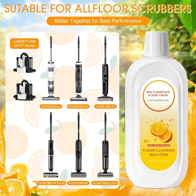 8 Pack 4000ml Floor Cleaning Solution Compatible with Tineco Floor One Ifloor Series Floors Cleaner Refill Solution Wet Dry Vacuum Mops Solutions(Orange Scent)