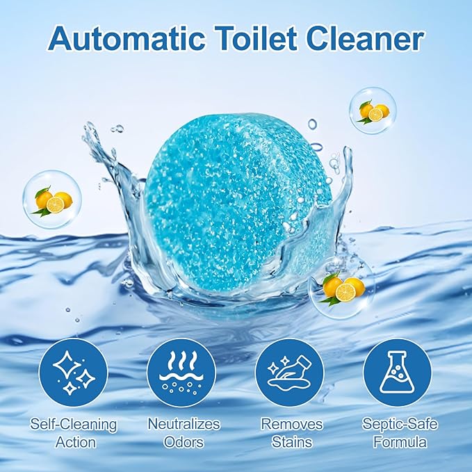 Toilet Bowl Cleaner Tablets Blue Toilet Tank Cleaners, Septic-Safe Hard Water Stain Remove, Effervescent Stain & Odor Remover Bathroom， Automatic Toilet Cleaning & Deodorizer 50 TabsTTDS