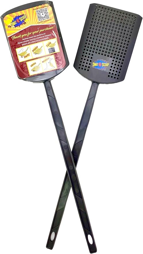 Heavy Duty Fly Swatter and Spider Catcher and Release. Insect Fly Catchers for Inside Home. House Fly Swatter or Humane Bug Catcher with Built in Insect Scoop. (2, Charcoal)