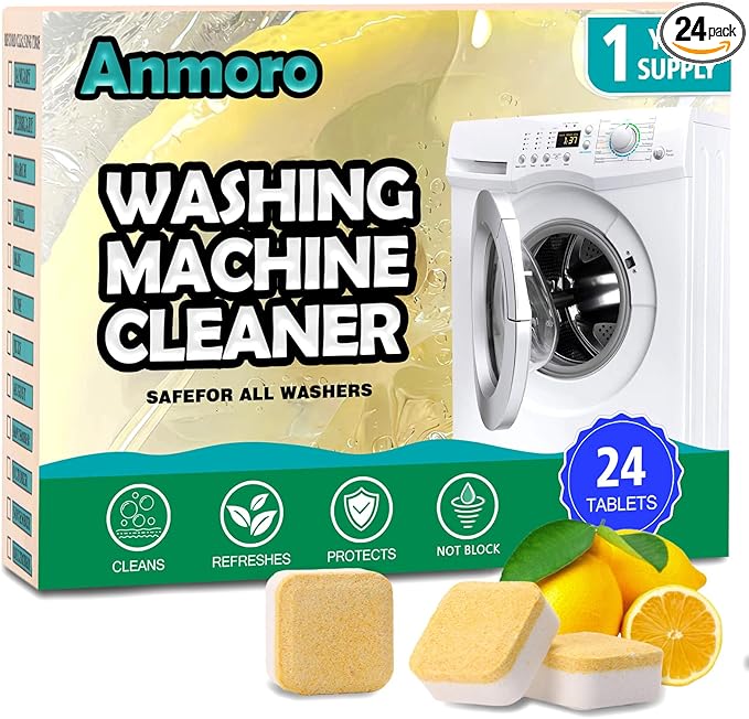 Washing Machine Cleaner Tablets,24 Pack Deep Cleaning Tablets for HE,Front & Top Load Washers - Eliminates Odor-Causing Buildup,Debris from the Drum,and Pet Hair,Septic Safe - 1 Year Supply