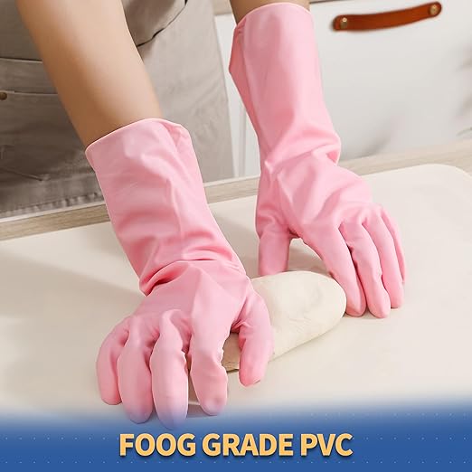 BOOMJOY PVC Cleaning Gloves, Reusable Dishwashing Gloves, Medium Gloves for Kitchen, Bathroom, Gardening, Working, Pet Care - Pink & Blue & Green, 3 Pairs, Size M