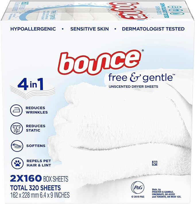 Bounce Free & Gentle Unscented Dryer Sheets, 320 ct.