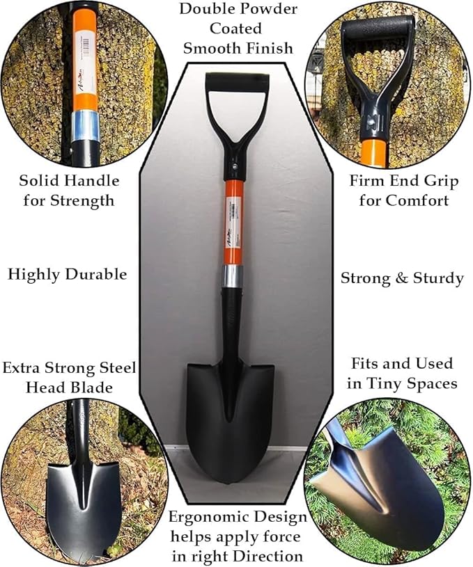 Ashman Round Shovel (Medium) – (2 Pack) – 27 Inches in Length, Durable Handle, Round Shovel with Comfortable Grip with a Sturdy Blade, Multipurpose Premium Round Point Blade Shovel.