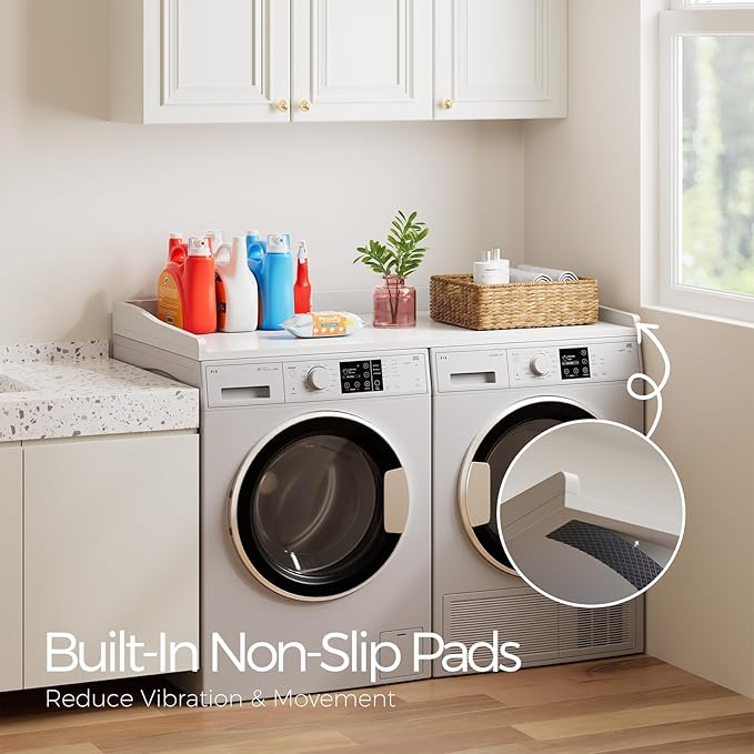 OAKHAM HOME Washer Dryer Countertop 54" W x 27.5"D Washer Dryer Topper with Non-Slip Pads Laundry Countertop for Laundry Room Organization and Storage, White