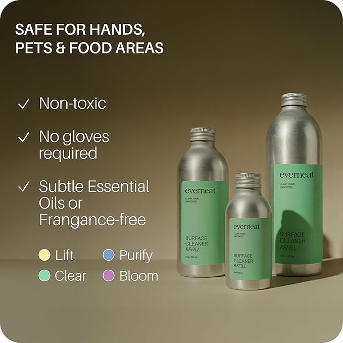 Everneat Probiotic Surface Cleaner Concentrate – Cleans for Days, Refillable, Non-Toxic | Refill Bottle Makes 4 Spray Bottles | Unscented | 4 oz (Just Add Water)