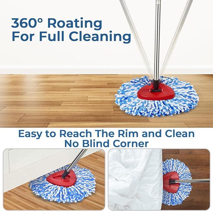 Matthew Cleaning 6Pack Blue Microfiber Spin Mop Replacement Head Compatible with EasyWring Spin Mop Replace Head-EasyWring High Absorbency,Machine Washable, Microfiber Spin Mop Refills