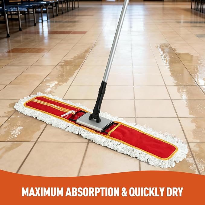 36" Commercial Dust Mops for Floor Cleaning Heavy Duty Floor Duster Mop with Long Handle Hotel Gym Household Cleaning Supplies for Hardwood, Tiles, Marble Floors (Red)