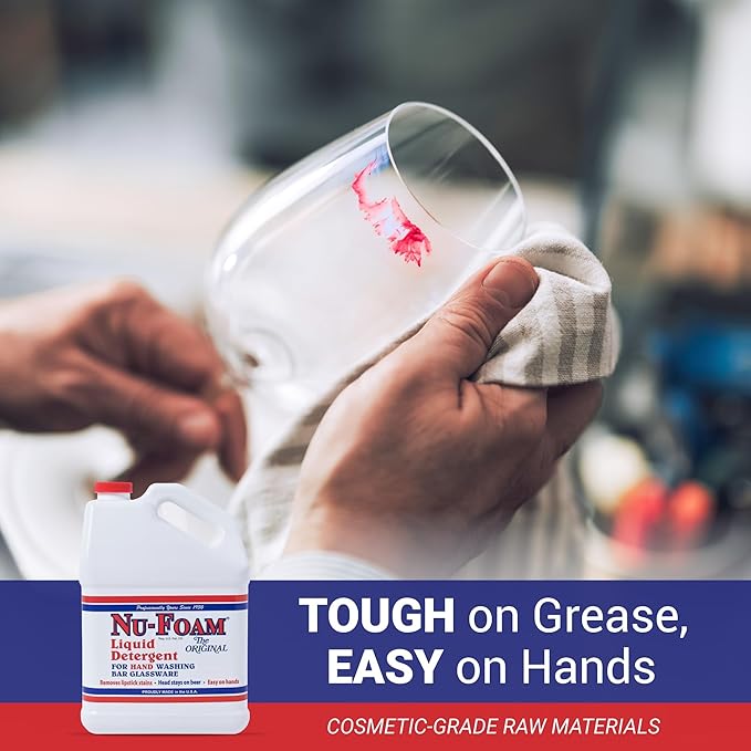 Nu-Foam Liquid Detergent for Bar Glassware – Original Streak-Free Solution - Hand Washing Bar, Tavern, Brewery Supplies - Concentrated - 1 Gallon