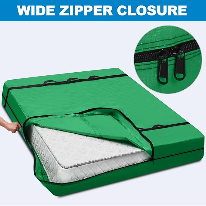 TICONN Mattress Bags for Moving, Heavy Duty Twin Mattress Cover Storage Bag with Full-Around Handle and Adjustable Buckles (Green, Twin)