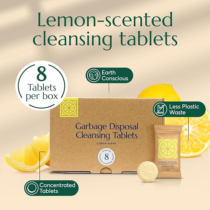 CLEANOMIC - Garbage Disposal Cleansing Tablets (8 Pack) - Foaming Garbage Disposal Cleaner and Deodorizer, Household Garbage Disposal Cleaners, Sink Cleaner and Deodorizer, Kitchen Drain Cleaner