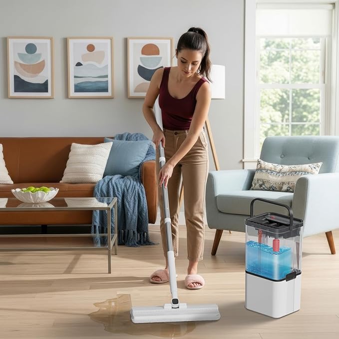 2026 Upgraded Mop and Bucket Set,Midyb Microfiber Mops and Bucket System with 2 Pads,Mop and Bucket with Wringer Set,Automatic Separates Dirty and Clean Water,Wet and Dry Use Mops for Floor Cleaning