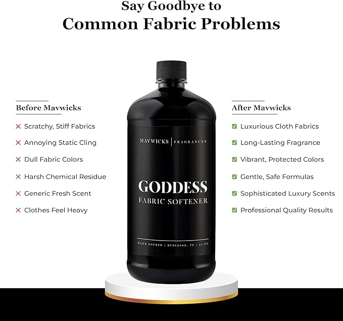 Mavwicks Fragrances - Luxury Scented Liquid Fabric Softener (Goddess) 32 Oz – Crafted with Clean Ingredients – Reduces Static, and Softens Clothes – Safe for All Fabrics and Skin