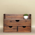 Vintage Rustic Brown Wooden 3 Drawer with Shelf Office Desk Organizer & Mail Rack For Desktop,Box for Office Home makeup holder Toiletries Supplies Vanity, No Assembly Required (Brown)