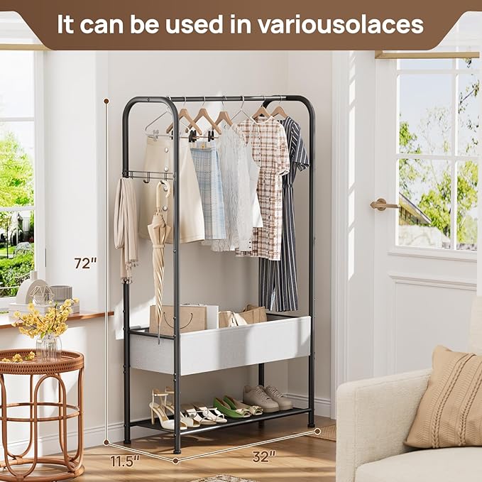 Golpart Freestanding Metal Garment Rack - Heavy Duty Coat & Clothes Hanger for Hanging/Drying, Portable Closet Storage for Laundry Room/Bedroom, Black