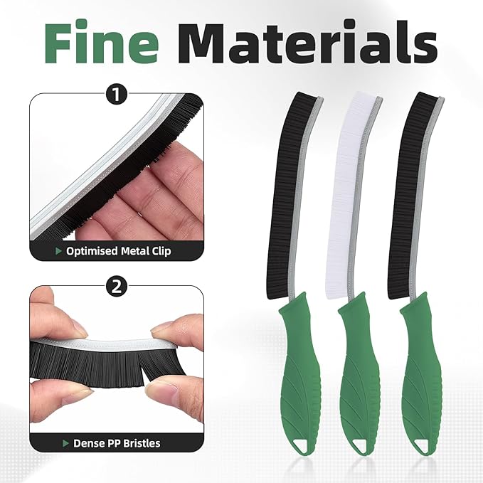 Hard Bristle Crevice Cleaning Brush - Cleaning Supplies - Grout Cleaning Brushes for Household Use - Crevice Cleaning Tool for Bathroom, Home and Kitchen (3, Green)