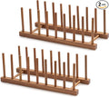 HBlife 2pcs Acacia Wooden Dish Dying Rack Pot Lid Plate Organizer Holder for Cabinet, Cutting Board Stand Drainer Storage Plate Rack for Dish, Pot Lid, Bowl, Cup, Cutting Board and Books
