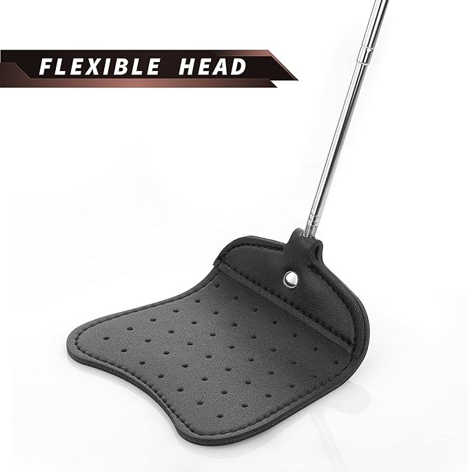 Foxany Leather Fly Swatter, Telescopic Heavy Duty Fly Swatters, Flexible Manual Flyswatters Set, Extendable Swatter with Stainless Steel Long Handle for Indoor Outdoor