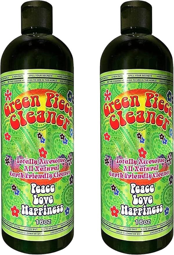 Green Piece® Glass Cleaner 2 Bottles (Made in USA) -16 oz and 5 Piece Mini Metal Nylon Tube Pipe Cleaner Brush Set with Keychain Ring Combo