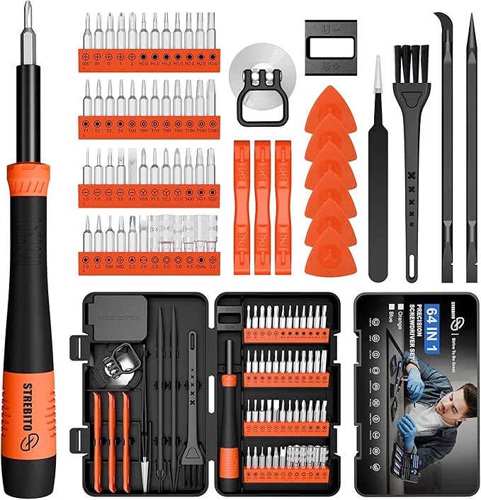 STREBITO Micro Screwdriver Set 64 in 1 Magnetic Screwdriver Set with Torx, Triwing, Pentalobe Star, Electronic Repair Tool Kit for Computer, PC, Laptop, Phone, PS5, XBOX, Switch, Eyeglasses