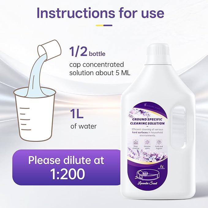 1L Floor Cleaning Solution Compatible with Roborock/Eufy/iRobot/Ecovacs/Dreame/Shark, Fragrance Deodorization, Deep Cleans for Multiple Hard Floors (1 Liter, 【Lavender】)