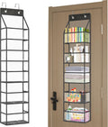 5-Shelf Over The Door Pantry Organizer with Clear Pockets, Heavy Duty Hanging Storage for Closet, Bedroom, Bathroom, and Nursery (Black, Holds up to 28 lbs)