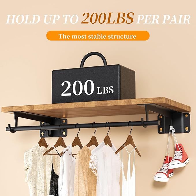 Closet Rod Support Bracket WYGWP Heavy Duty Closet Shelf Brackets Supports 200lbs,Sturdy Closet Shelves Wall Mounted for DIY Home and Closet Decor Black 2pack
