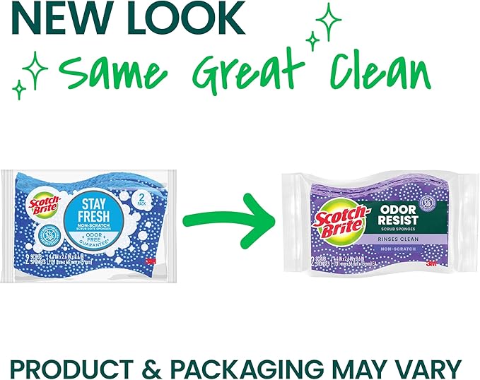 Scotch-Brite Odor Resist Non-Scratch Scrub Sponge, Dishwasher-Safe Kitchen Sponges that Resist Bacterial Odors, Multipurpose Dish Sponge for Gentle Cleaning, 24 Dish Sponges