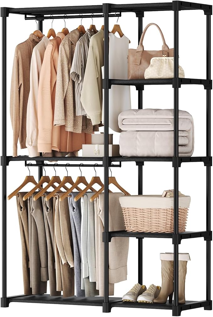 OLIXIS Portable Wardrobe Closet with Hanging Rods, 49 Inch Portable Clothing Rack with Shelves, Heavy Duty Clothes Rack, Freestanding Closet Organizer, 49" L x 15.7" W x 71.65" H