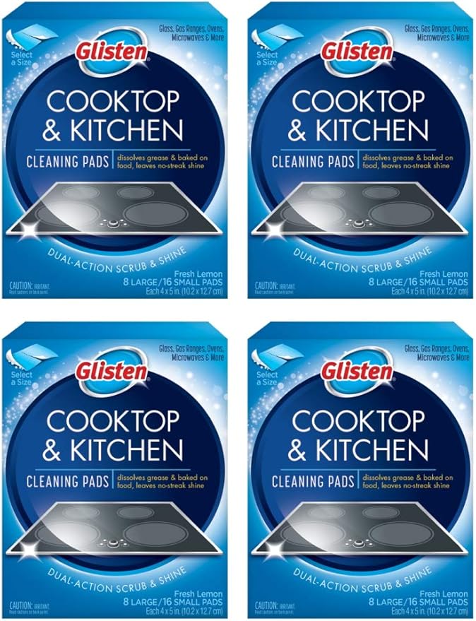 Glisten GC0608T Cooktop & Kitchen Cleaning, 8 Large/16 Small Pads Per Box, 4 Pack