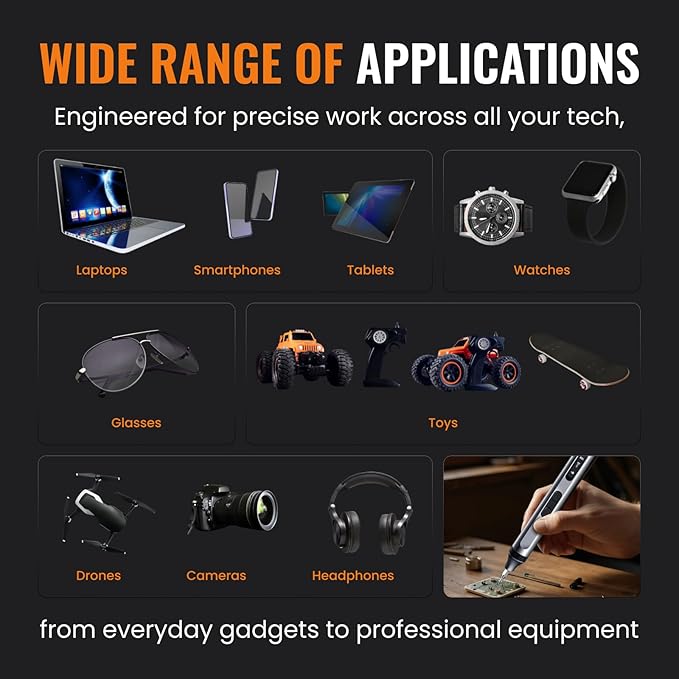 Precision Electric Screwdriver 52-in-1 Kit | Cordless Mini Power Driver for Electronics, PC & Laptop Repair | Compact Rechargeable Automatic Tool Set with Magnetic Bits