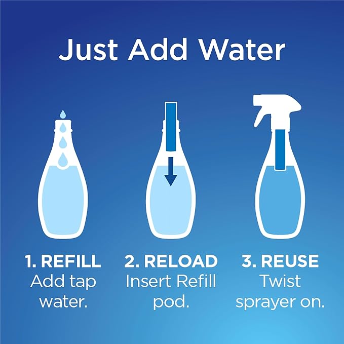Clorox Glass Cleaner Cleaning Kit, 1 Reusable Bottle Plus 2 Refill Cartridges, Multi-Surface Cleaner, Home Cleaning Kit, 3 Piece Set