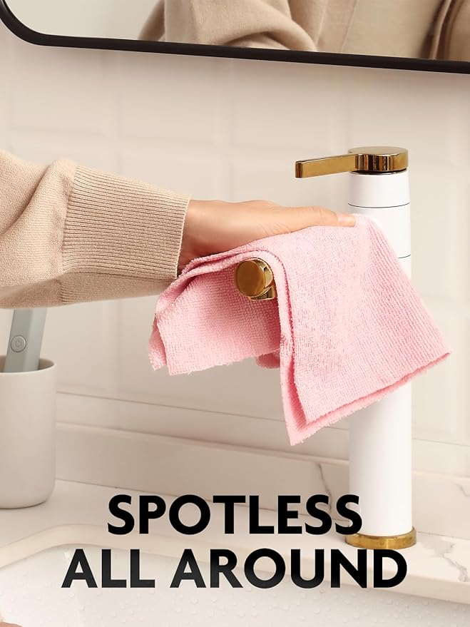 Fantasticlean Microfiber Cleaning Cloth Roll -40 Pack, Tear Away Microfiber Towels, 12" x 12", Reusable, Washable, Lint Free, Ultra Absorbent Dishcloth for Car, Pet, Kitchen Cleaning Supplies (Pink)