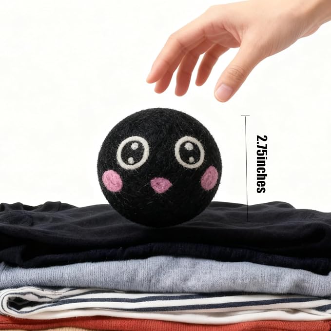 Dry Balls, Black Wool Dryer Balls Laundryer Balls for Dryer Premium 6-Pack New Zealand Wool Save Drying Time by 30%, Eliminate Static Cling, Reusable & Eco-Friendly Chemical Free