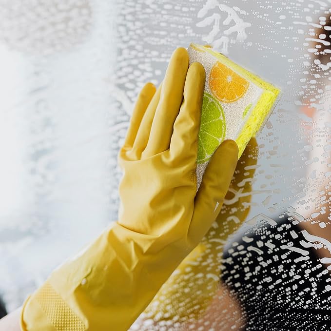 CELOX Lemon Printed Dual Sided Scrub Dish Sponges, Non Scratch Sponge for Kitchen Cleaning, 4.5" x 2.8" x 0.8" (6)