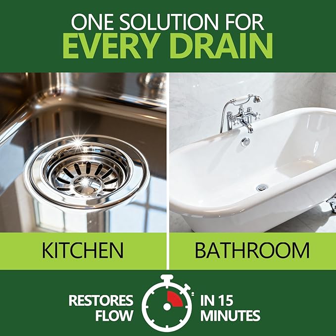 Drain Cleaner Clog Remover Liquid: Sink Kitchen Bathroom Shower Drain Cleaning Solution - Safe for Household Pipes Prevents Build-Up (2 Pcs)