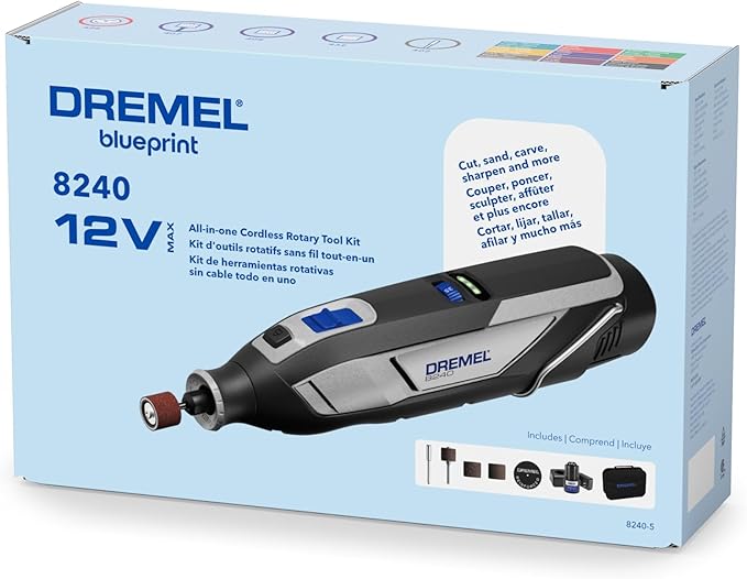 Dremel 8240-5 12V Cordless Rotary Tool Kit with Variable Speed and Comfort Grip - Includes 2AH Battery Pack, Charger, 5 Accessories, Wrench, and Tool Fabric Carry Bag