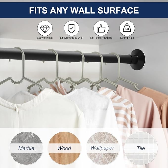 No Drilling Closet Rod, 27.5-94 Inches Hanging Closet Rod for Clothes, Closet Bar & Pole Heavy-duty, Closet Rods for Hanging Clothes For Closet Wardrobes Bathroom Laundry RV Curtains,Black
