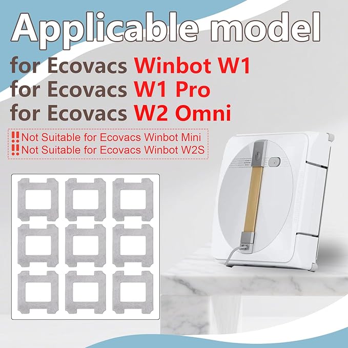 Cleaning Rag for Ecovacs Winbot W2 Omni, W1 Pro, W1 Window Vacuum Cleaner Robot, Washable and Reusable W2 Omni Mop Cloth W1 Mop Pad Accessories 9 Pcs