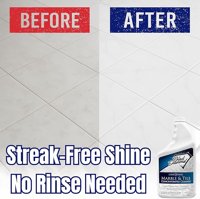Black Diamond Stoneworks MARBLE & TILE FLOOR CLEANER. Great for Ceramic, Porcelain, Granite, Natural Stone, Vinyl and Brick. No-rinse Concentrate. (1-Quart)