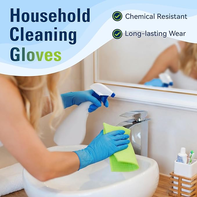 Nitrile Gloves, Food Safe Disposable Gloves Latex Free, Blue Rubber Gloves Powder Free for Cooking and Cleaning